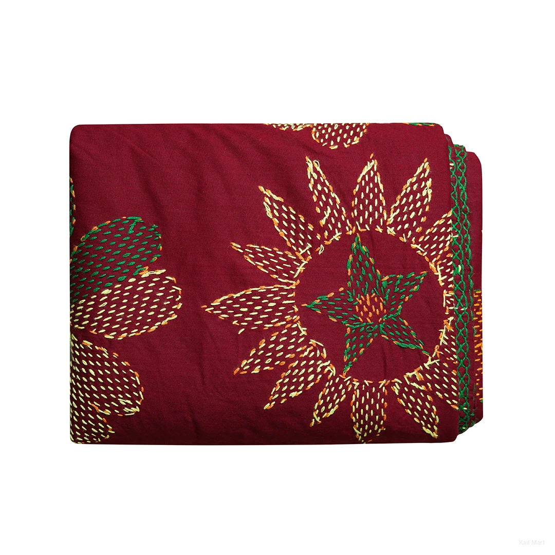 Traditional Handmade Premium Nakshi Katha – Red Floral Design
