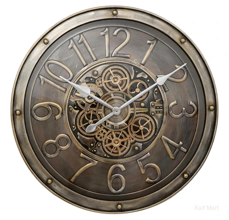 Large Industrial Vintage Metal Gear Wall Clock – 70cm Antique Bronze Steampunk Decorative Wall Clock