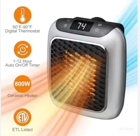Handy Heater Turbo Wall Outlet Small Space Heater with Adjustable Thermostat