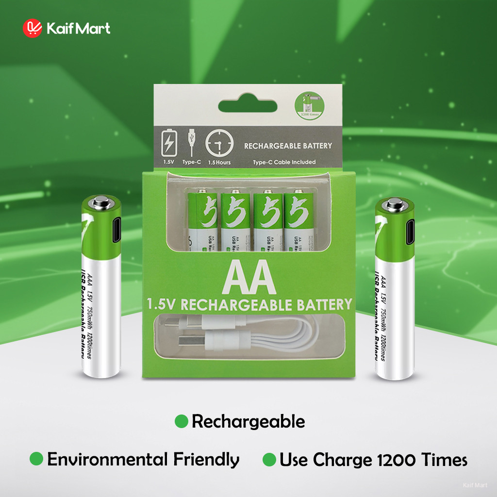 AA Size 2600mAh Rechargeable Battery Pack - 4pcs Set - Type-C