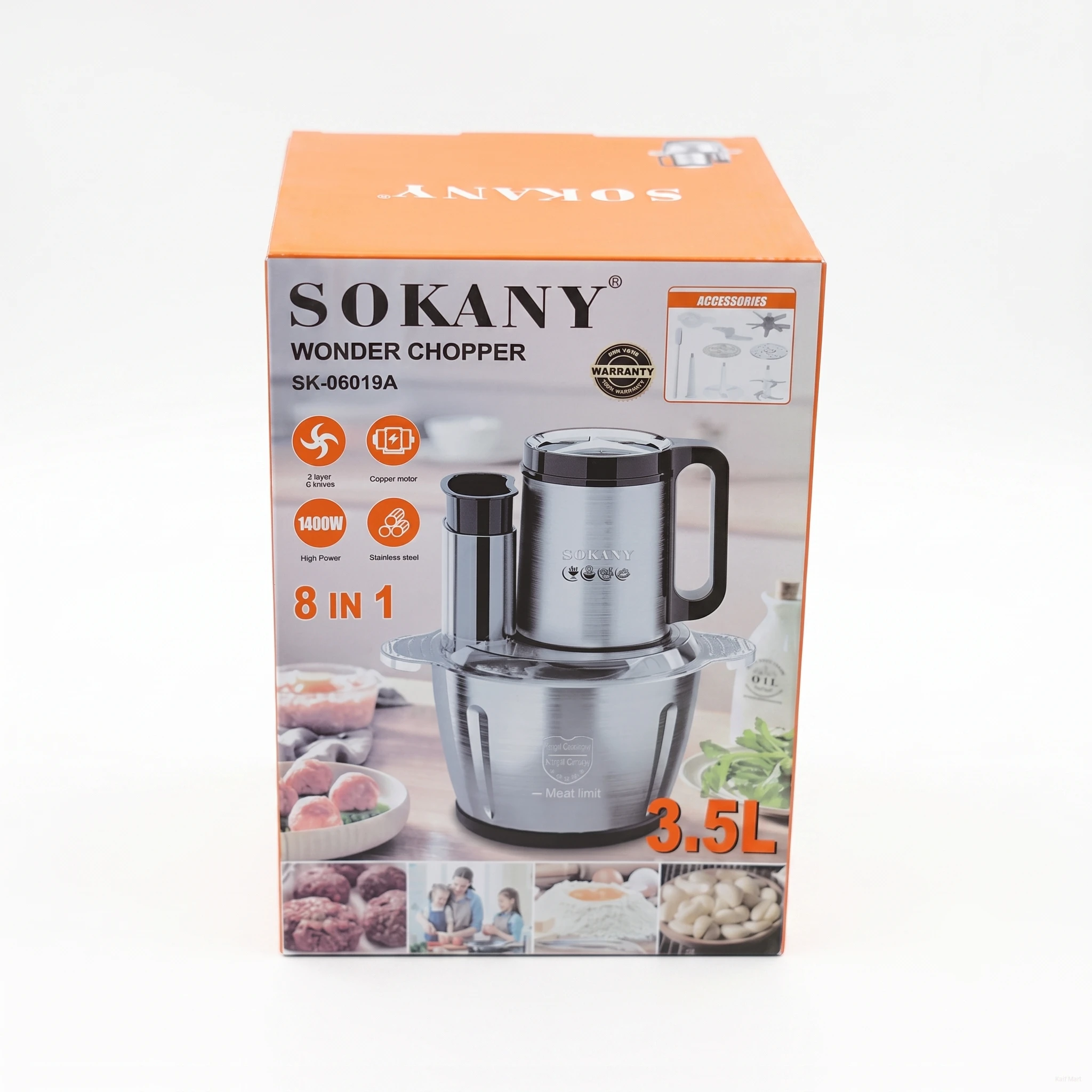 Sokany Wonder Chopper SK-06019A – 1400W Electric Meat Grinder & 8-in-1 Food Processor | 3.5L Stainless Steel Bowl