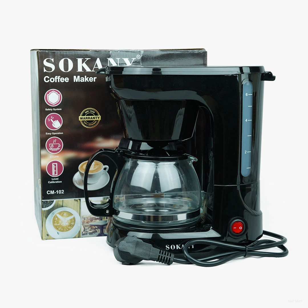Sokany CM-102 Coffee Maker With Auto Pause And Glass Carafe 6-Cups Coffee Maker