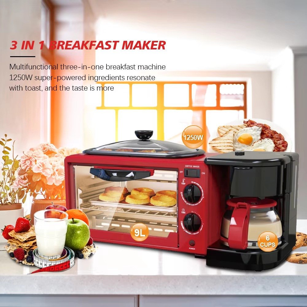 Multi Function 3 in 1 Breakfast Maker Machine Electrical Home Bakery Oven High Quality Design - 9L