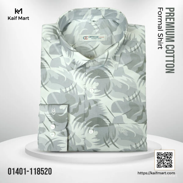 Officer's Fashionable Exclusive Long Sleeve Formal and Casual Shirt -Gray and white with a geometric