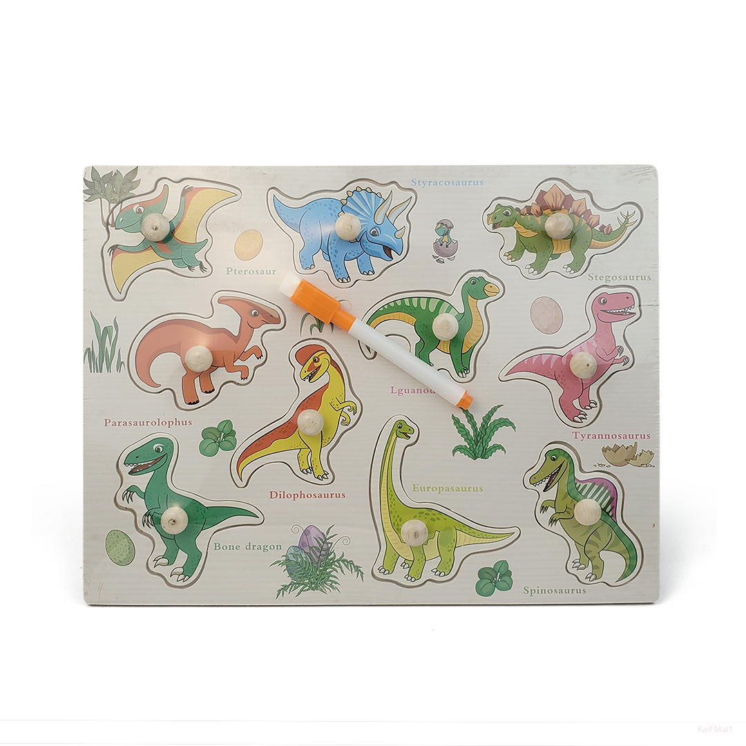 Wooden Puzzle 2 in 1 Board with Pen Mini Sketchpad for Kids - Dinosaur