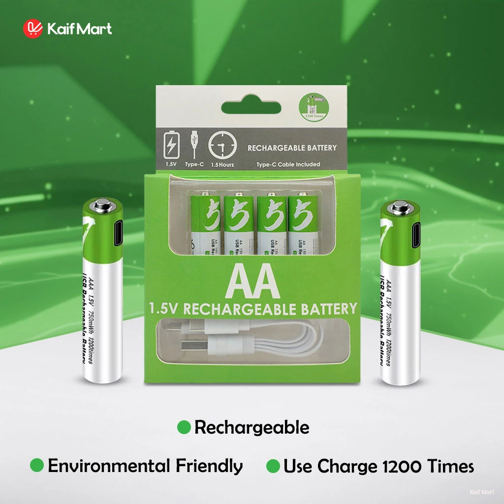 XZENERGY AA 1.5V 2600mWh Rechargeable Lithium Battery (4 Pcs Set) with Type-C Charging Cable – 4 Pack Long-Lasting 1.5 Volt AA Battery Combo
