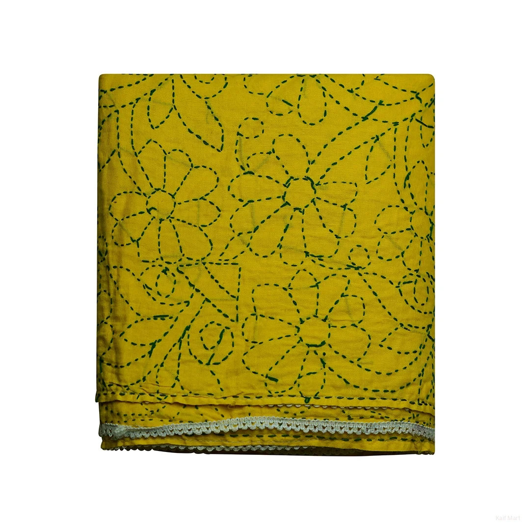 Traditional Handmade Nakshi Katha 6x7 Feet –  Yellow Pattern