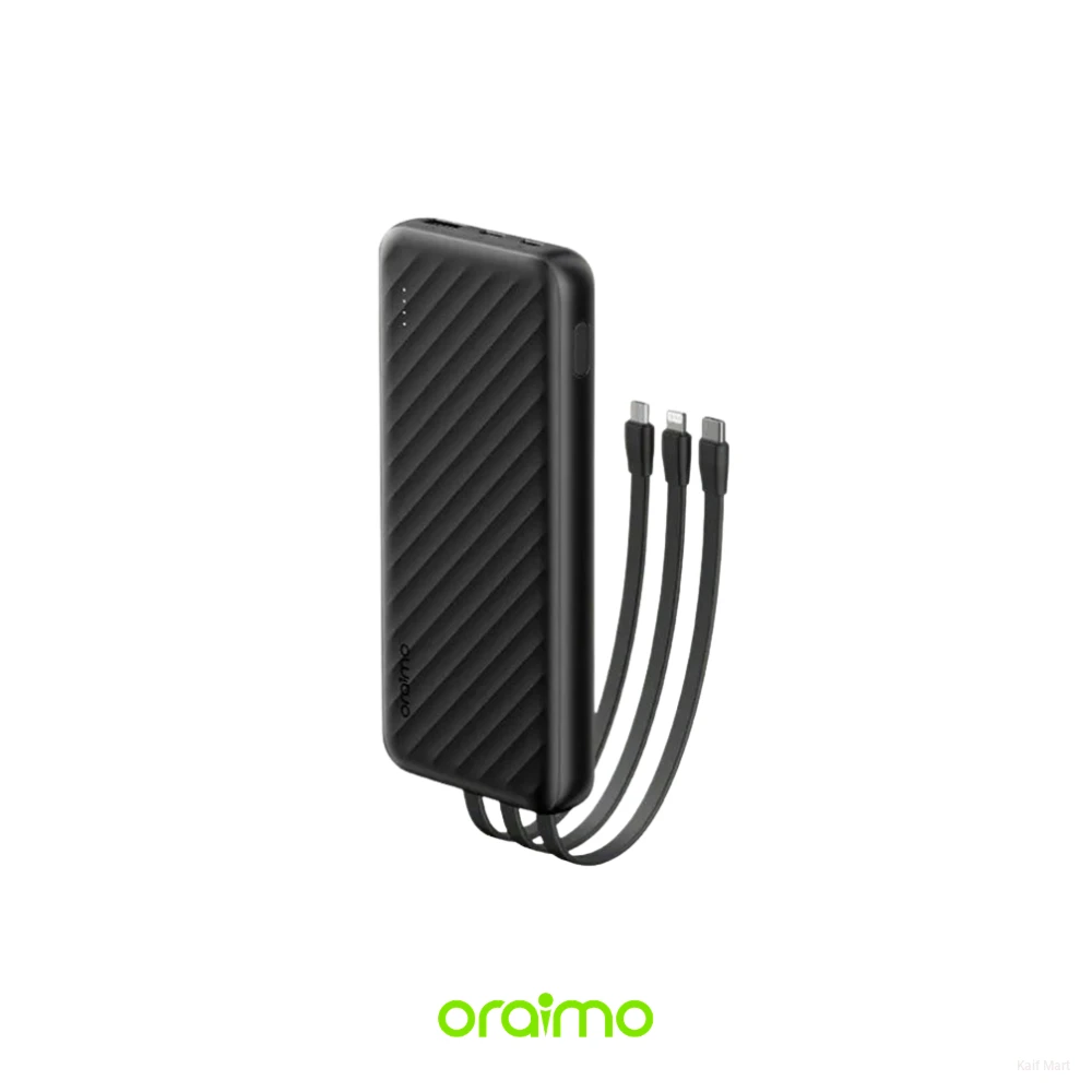 Oraimo Slice Link 10,000mAh Power Bank | Built-in 3 Charging Cables