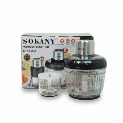 Sokany 3-in-1 Wonder Chopper SK-YM-7032 (800W) – 3L Glass Bowl Electric Food Chopper & Meat Grinder with Extra 0.5L Mini Food Processor Bowl